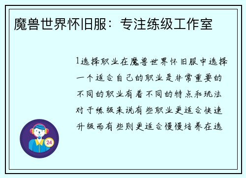 魔兽世界怀旧服：专注练级工作室