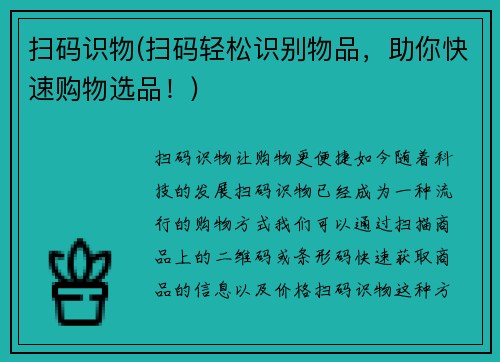 扫码识物(扫码轻松识别物品，助你快速购物选品！)